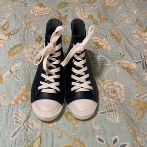 Navy rubber high top boots